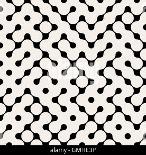 Vector Seamless Black And White Truchet Rounded Metaball Pattern Stock Vector