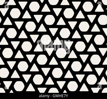 Vector Seamless Black & White Rounded Triangles And Hexagonal Circles Pattern Stock Vector