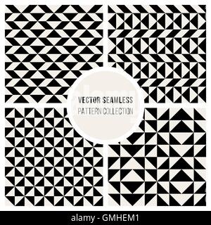 Vector Seamless Black & White Geometric Triangle  Pattern Collection Stock Vector
