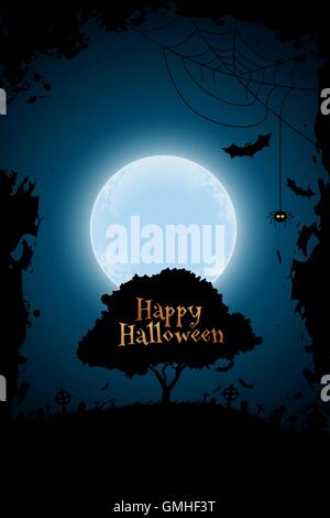 Halloween Background with Graveyard and Tree Stock Vector