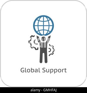 Global Support Icon. Flat Design. Stock Vector