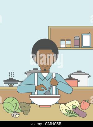 Man cooking meal. Stock Vector