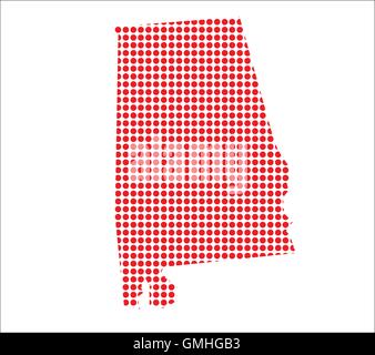 Red Dot Map of Alabama Stock Vector