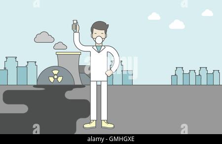 Laboratory assistant and radioactive plant. Stock Vector