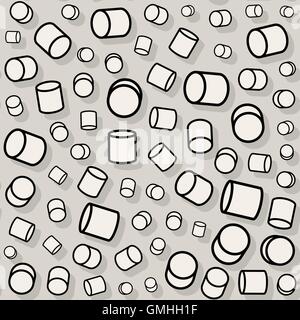 Vector Seamless Jumble Rotating Random Scale Cylinder Pattern Stock Vector