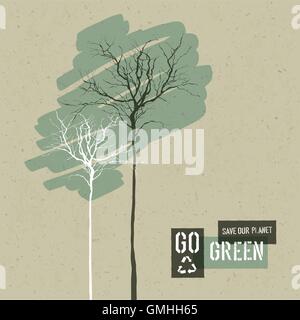 Save Nature Concept Illustration. Trees on Cardboard Realistic B Stock Vector