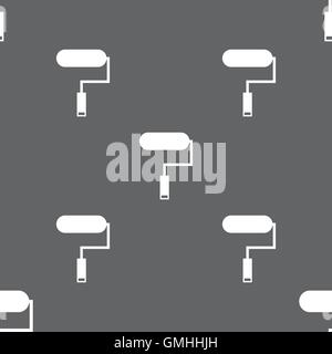 Paint roller sign icon. Painting tool symbol. Seamless pattern on a gray background. Vector Stock Vector