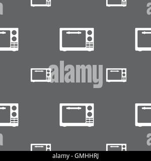 Microwave oven sign icon. Kitchen electric stove symbol. Seamless pattern on a gray background. Vector Stock Vector