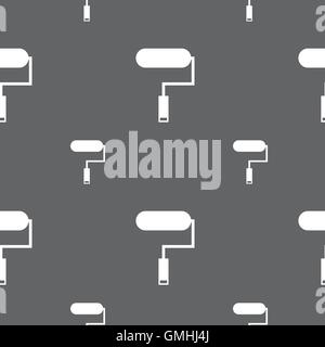Paint roller sign icon. Painting tool symbol. Seamless pattern on a gray background. Vector Stock Vector