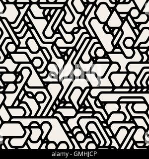 Vector Seamless Black And White Futuristic Techno Alien Pattern Stock Vector