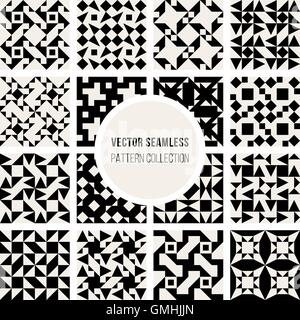 Set of Sixteen Vector Seamless Black And White Geometric Pattern Collection Stock Vector