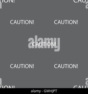 Attention caution sign icon. Exclamation mark. Hazard warning symbol. Seamless pattern on a gray background. Vector Stock Vector