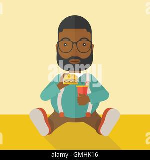 Man eating hamburger. Stock Vector