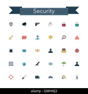 Security Flat Icons Stock Vector