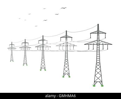 high voltage power lines Stock Vector