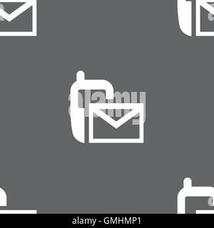 Mail icon. Envelope symbol. Message sms sign. Seamless pattern on a gray background. Vector Stock Vector