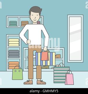 Man in clothing store. Stock Vector