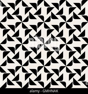 Vector Seamless Black And White Rounded Corner Triangle Square Geometric Pattern Stock Vector
