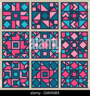 Vector Geometric Square  Pattern Design Element Set in Pink and Blue Stock Vector