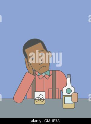 Man with bottle and glass. Stock Vector