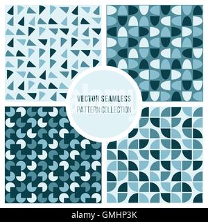 Vector Seamless Blue Round Diagram Geometric Pattern Collection Stock Vector