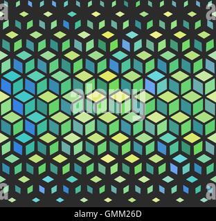 Vector Seamless Geometric Outlined Cube Grid Isometric Green Pattern Stock Vector