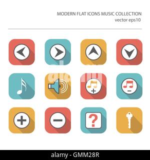 Modern flat icons vector collection with long shadow effect in s Stock Vector