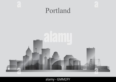 Portland city skyline silhouette in grayscale Stock Vector