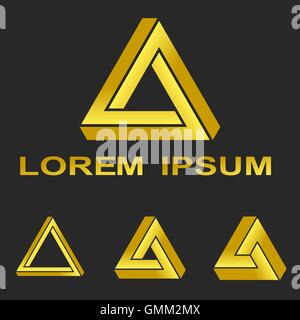 Golden Penrose triangle technology symbol set Stock Vector