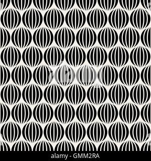 Vector Seamless Black & White Lines Round Spheres Optical Illusion Pattern Stock Vector