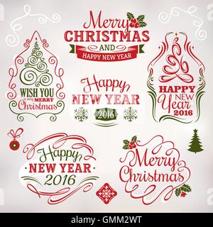 Christmas and New Year decoration elements and labels Stock Vector