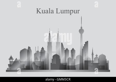 Kuala Lumpur city skyline silhouette in grayscale Stock Vector