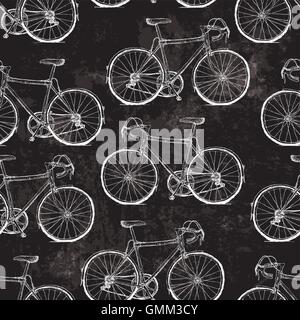 Vintage Bicycles Seamless Pattern on Black Grunge Background Stock Vector