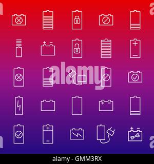 Set of linear battery icons, vector illustration. Stock Vector