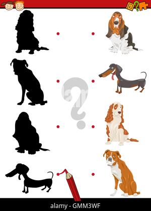 shadow task with cartoon purebred dogs coloring book page Stock Vector ...