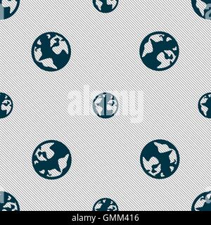 Globe sign icon. World map geography symbol. Globes on stand for studying. Seamless pattern with geometric texture. Vector Stock Vector