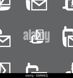 Mail icon. Envelope symbol. Message sms sign. Seamless pattern on a gray background. Vector Stock Vector