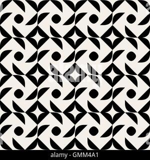 Vector Seamless Black And White Rounded Half Circle Geometric Pattern Stock Vector