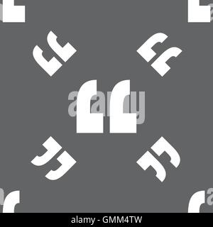 Quote sign icon. Quotation mark symbol. Double quotes at the end of words. Seamless pattern on a gray background. Vector Stock Vector