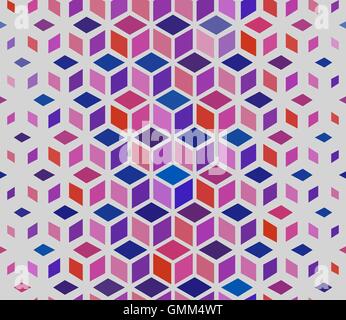 Vector Seamless Geometric Outlined Cube Grid Isometric Red Blue Pink Pattern Stock Vector