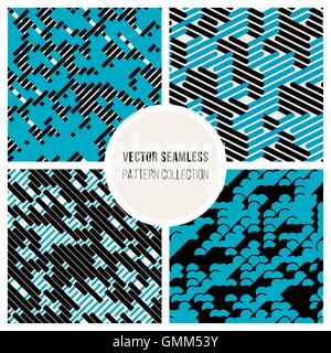 Vector Seamless Black  White Blue Random Parallel Lines  Pattern Stock Vector