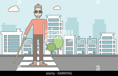 Blind man with stick. Stock Vector