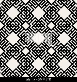 Vector Black & White Seamless Geometric Square Rhombus Grid Ethnic Pattern Stock Vector