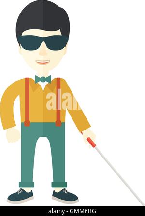 Blind Man walking with White Stick or Cane , Vector Cartoon Stick ...