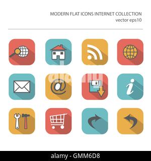 Modern flat icons vector collection with long shadow effect in s Stock Vector