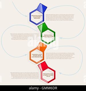 four color hexagonal frames for text or infographics. Stock Vector
