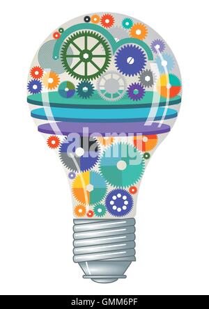 Light bulb with gears and cogs working together Stock Vector