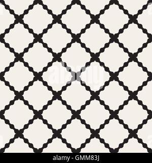 Vector Seamless Black And White Wavy Lines Geometric Rhombus Grid  Pattern Stock Vector