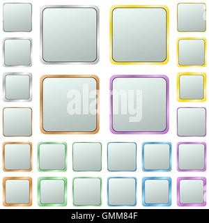 Light silver blank square metal button set Stock Vector
