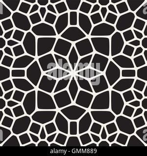 Vector Seamless Black and White Round Star Lace Ornamental Pattern Stock Vector